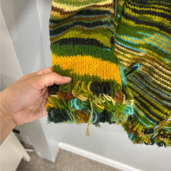 100% Wool Jacket Chunky Pixie Hood Knit Unisex Boho Fleece Lined Warm Cardigan - Picture 9 of 11